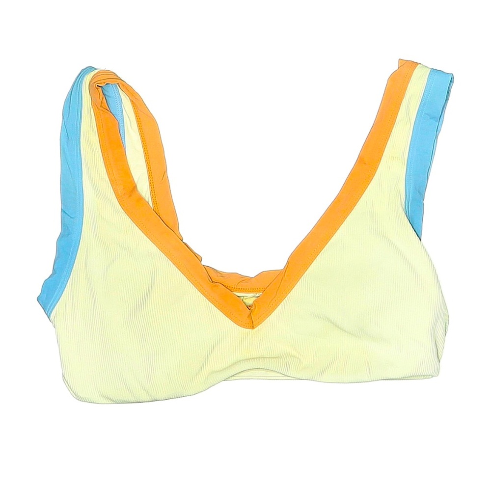 L*Space Lala Ribbed Bikini Swim Top Tangy, Lemon Drop, Cream Size M - Picture 2 of 6